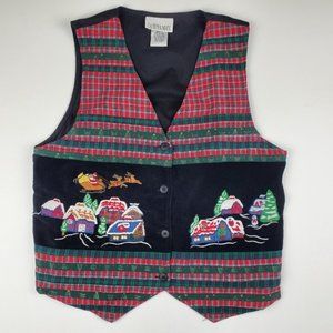 Casey & Max Vintage Patchwork Christmas Holiday Vest Sleeveless Blouse Shirt Top